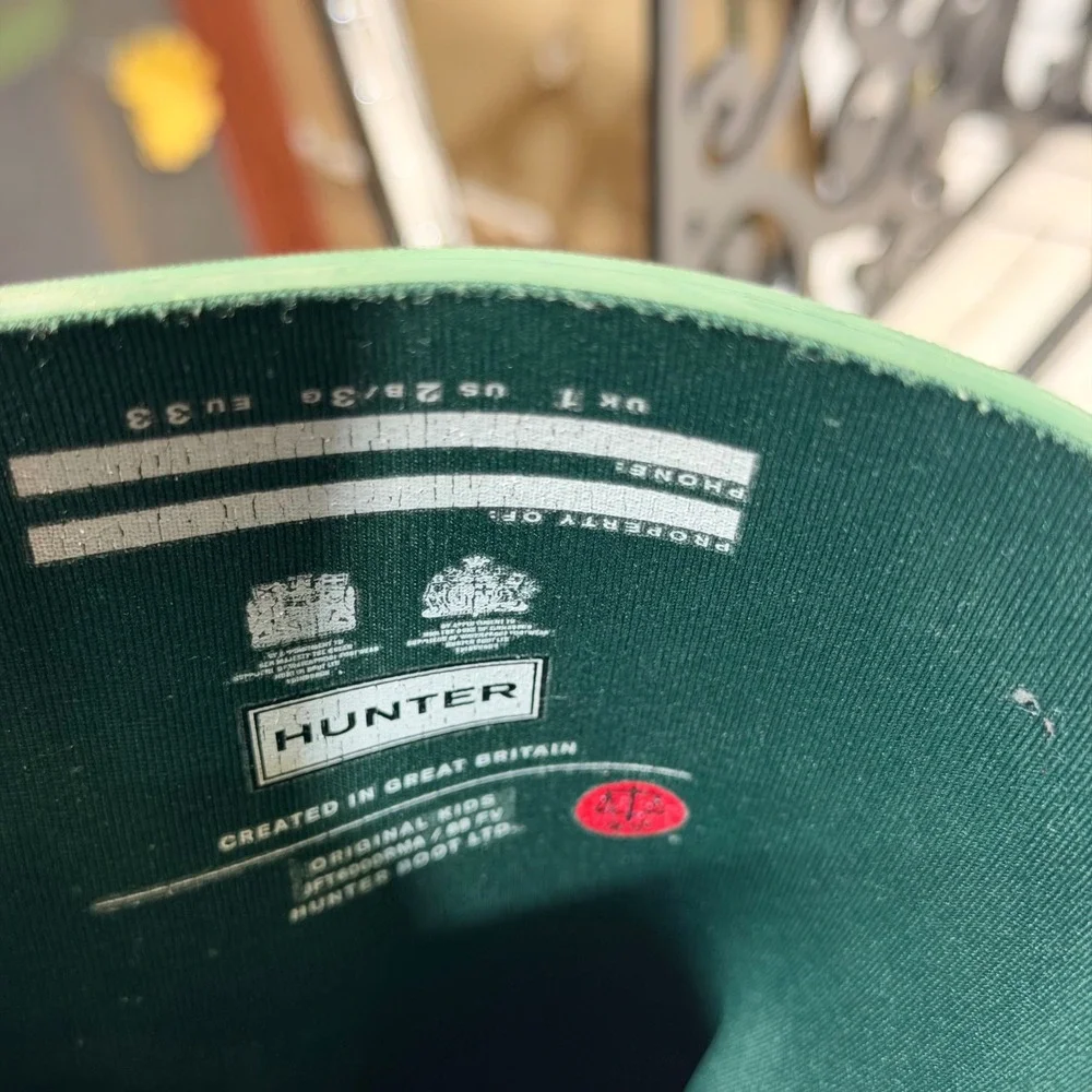 Hunter Rain Boots Size 2B/3G Green Kids Original Tall Waterproof Rubber Boots